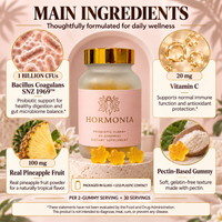 Probiotic Flora+ Gummies for Women Pineapple Probiotic for Gut Digestive & Feminine Flora Support Bacillus coagulans Vitamin C Real Pineapple Extract 60 Gummies