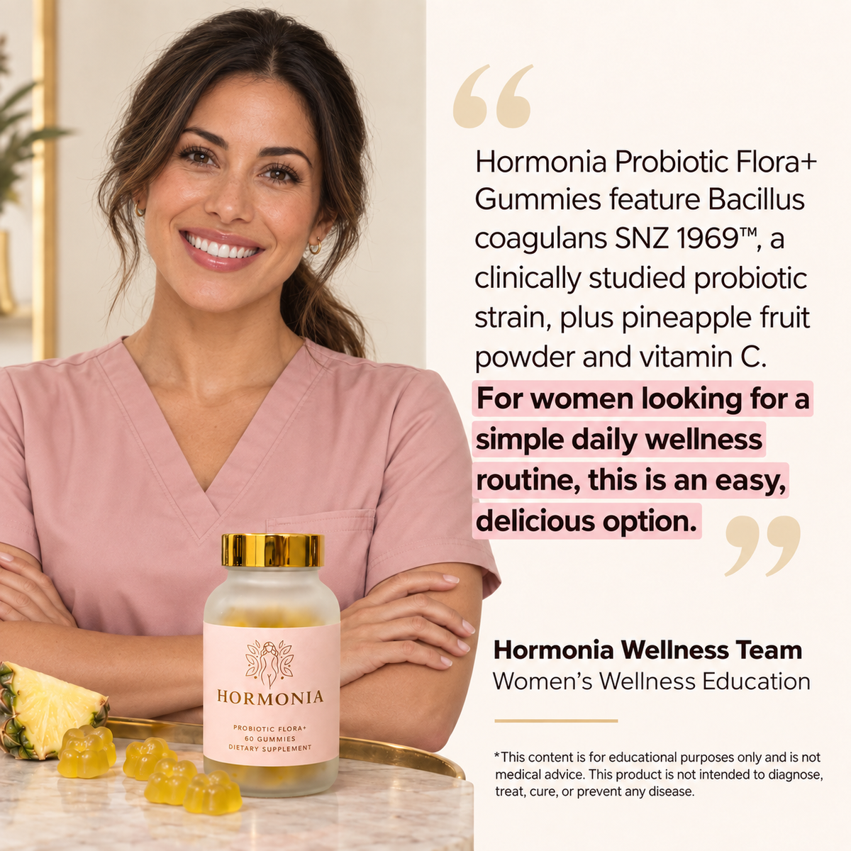 Probiotic Flora+ Gummies for Women Pineapple Probiotic for Gut Digestive & Feminine Flora Support Bacillus coagulans Vitamin C Real Pineapple Extract 60 Gummies