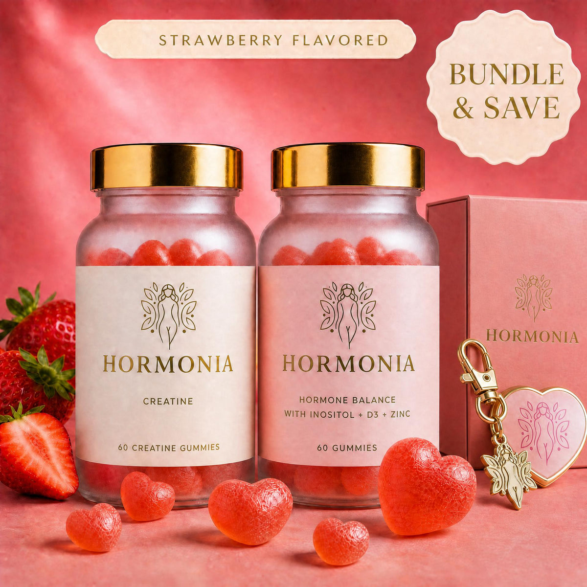Hormonia Creatine Gummies + Hormone Wellness Gummies with Inositol, D3 and Zinc, 2-Bottle Bundle, Vegan, Non-GMO, 60 Gummies Each